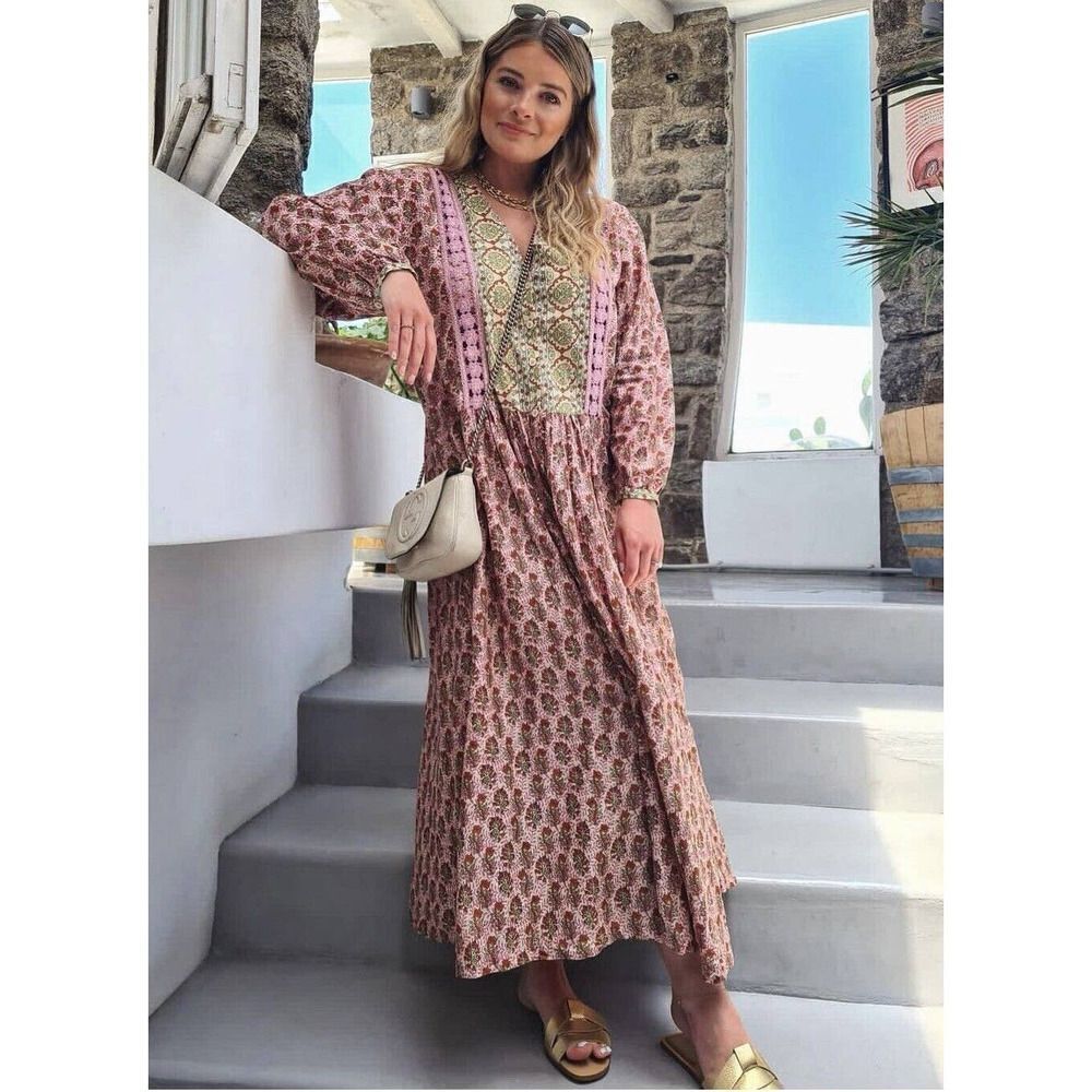 Zara Cotton Printed Dresscrochet Detail New